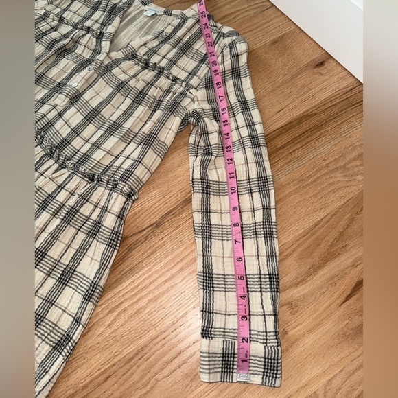 Sundance 100% Cotton Gauze Plaid Tunic Dress V Neck Cream Black Size Small - Picture 5 of 7